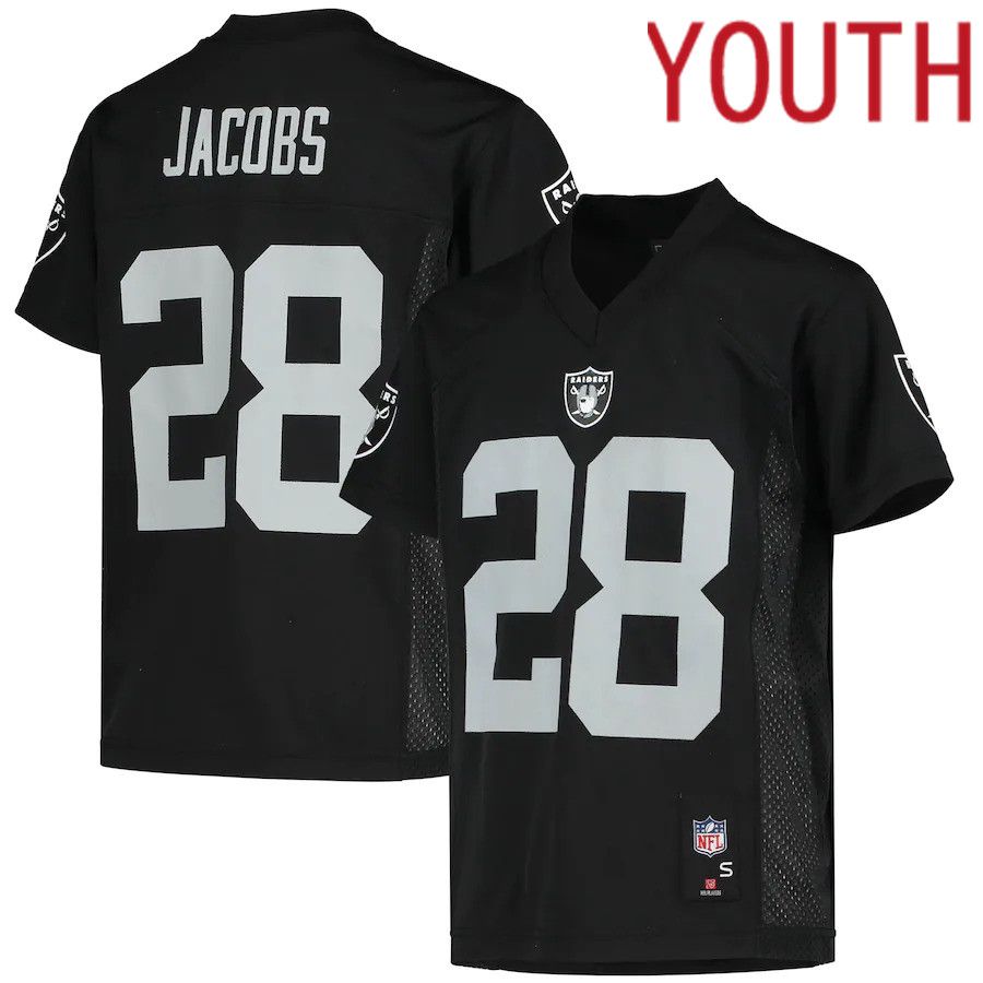 Youth Las Vegas Raiders #28 Josh Jacobs Black Replica Player NFL Jersey->youth nfl jersey->Youth Jersey